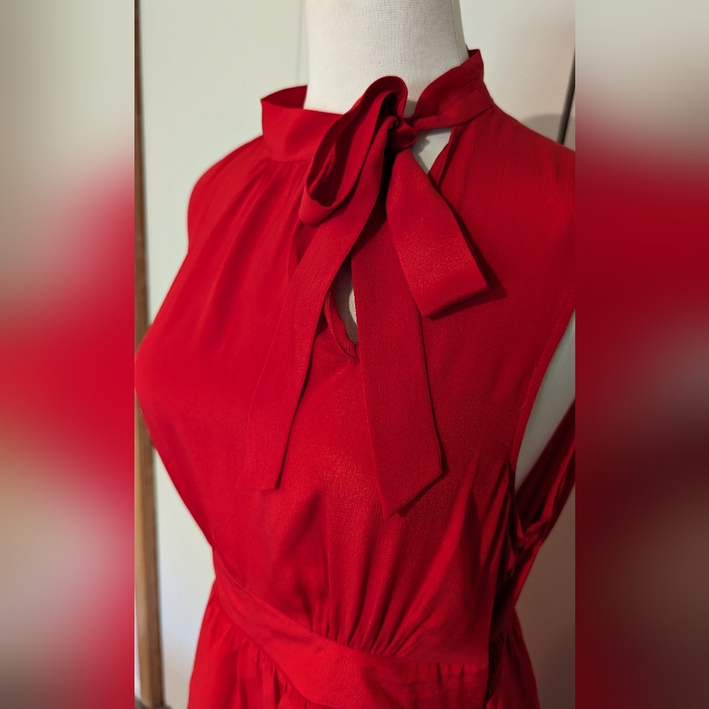 Anthropologie Girls From Savoy Red 100% Silk Tiered Ruffle Party Cocktail Dress - Picture 8 of 16